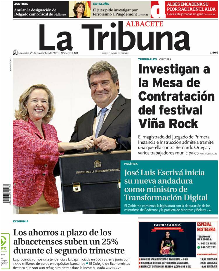 Portada de La Tribuna de Albacete (España)