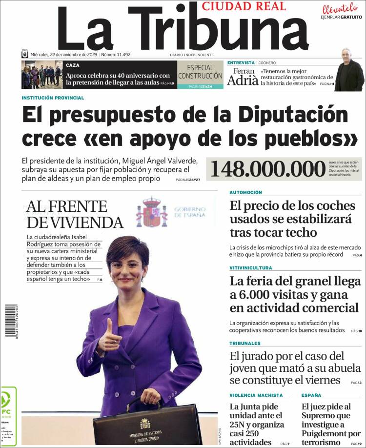 Portada de La Tribuna de Ciudad Real (España)