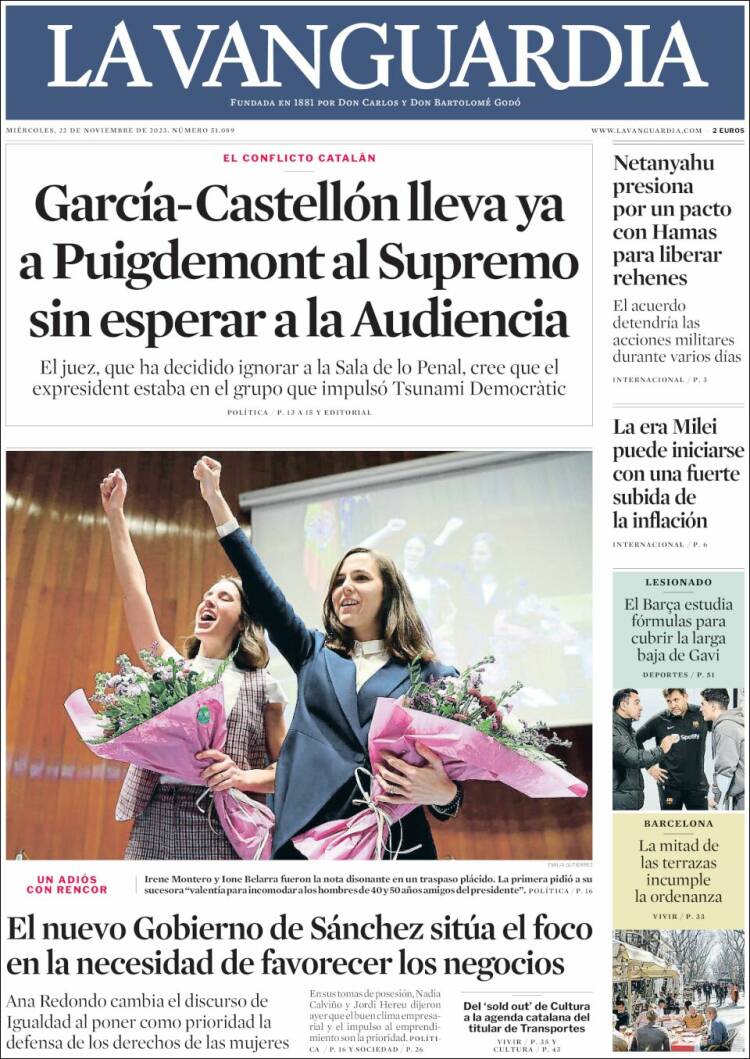 Portada de La Vanguardia (España)