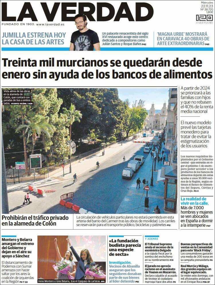 Portada de La Verdad de Murcia (España)