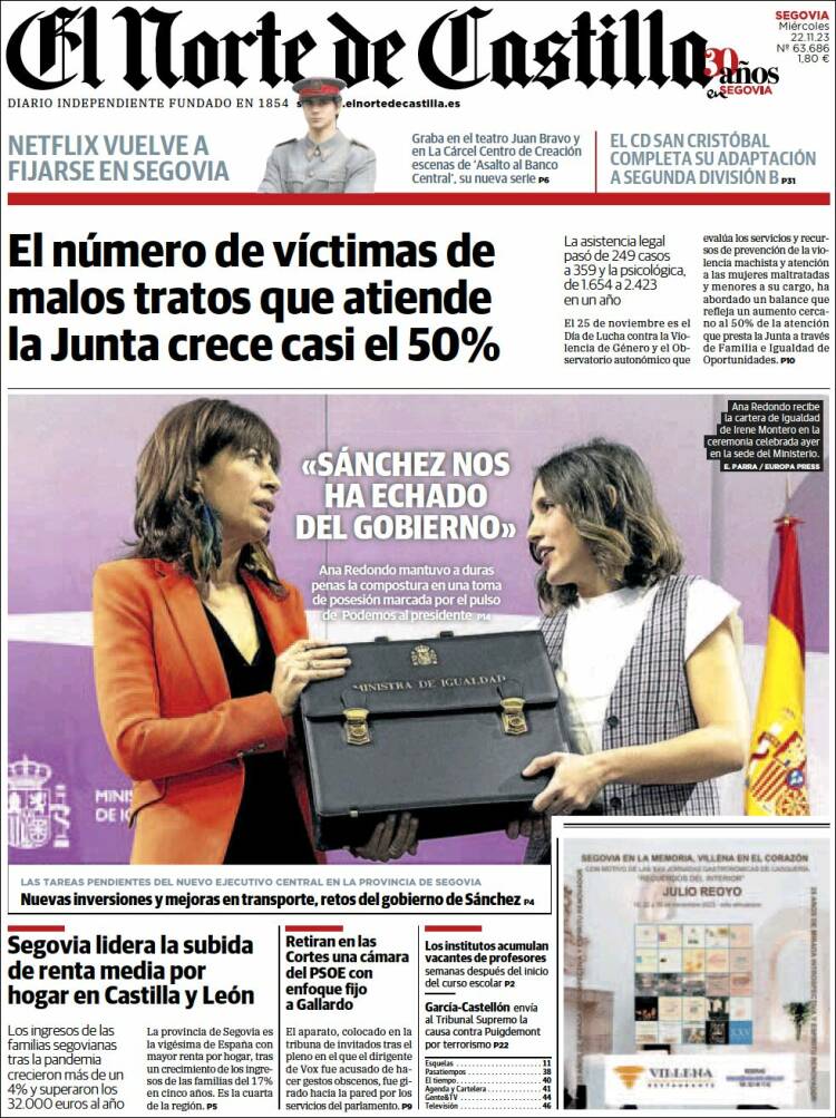 Portada de Norte de Castilla - Segovia (España)