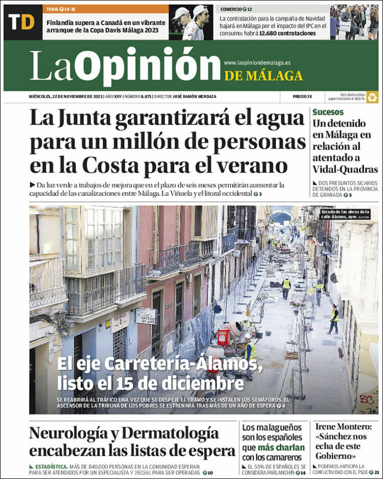 Portada de La Opinión de Málaga (España)
