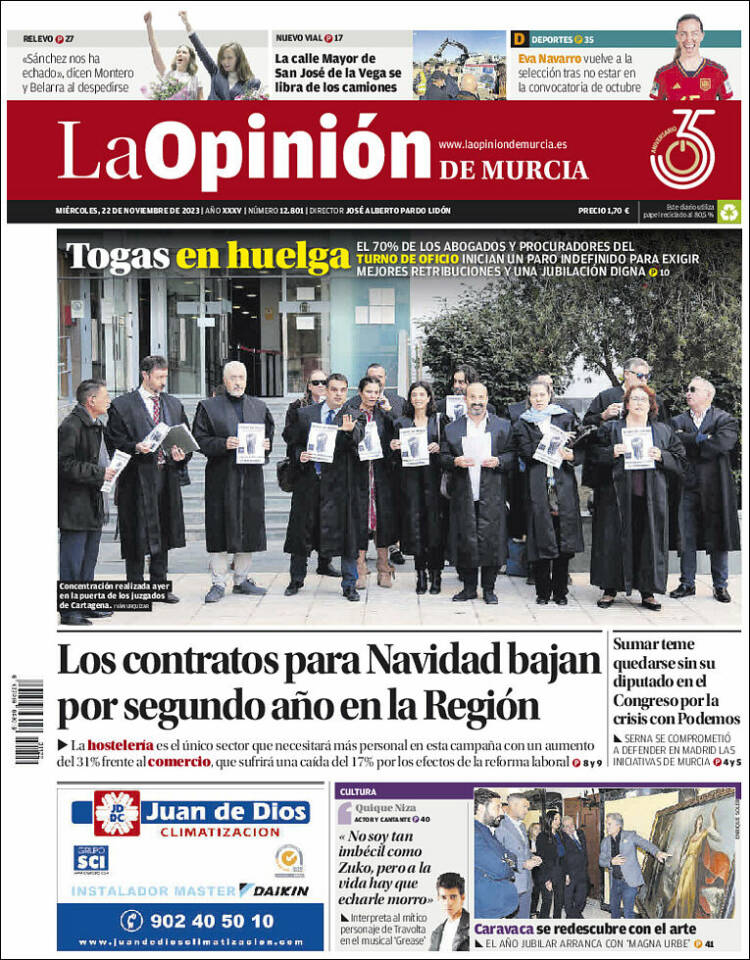 Portada de La Opinión de Murcia (España)