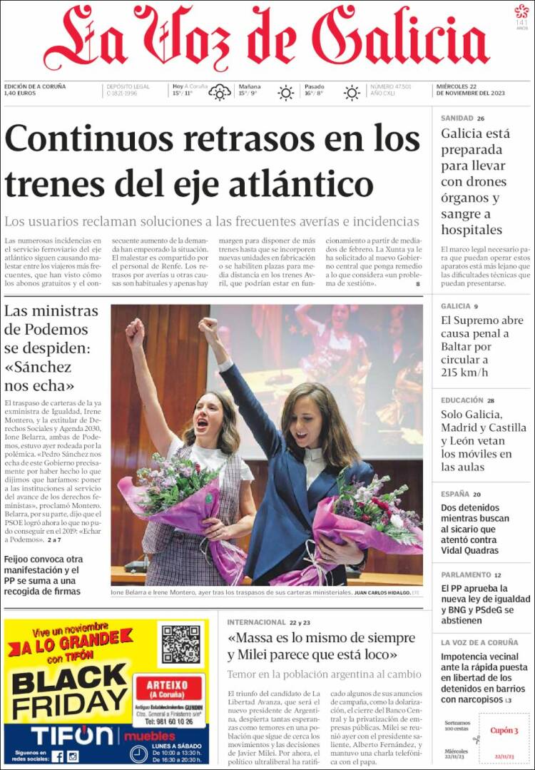 Portada de La Voz de Galicia (España)