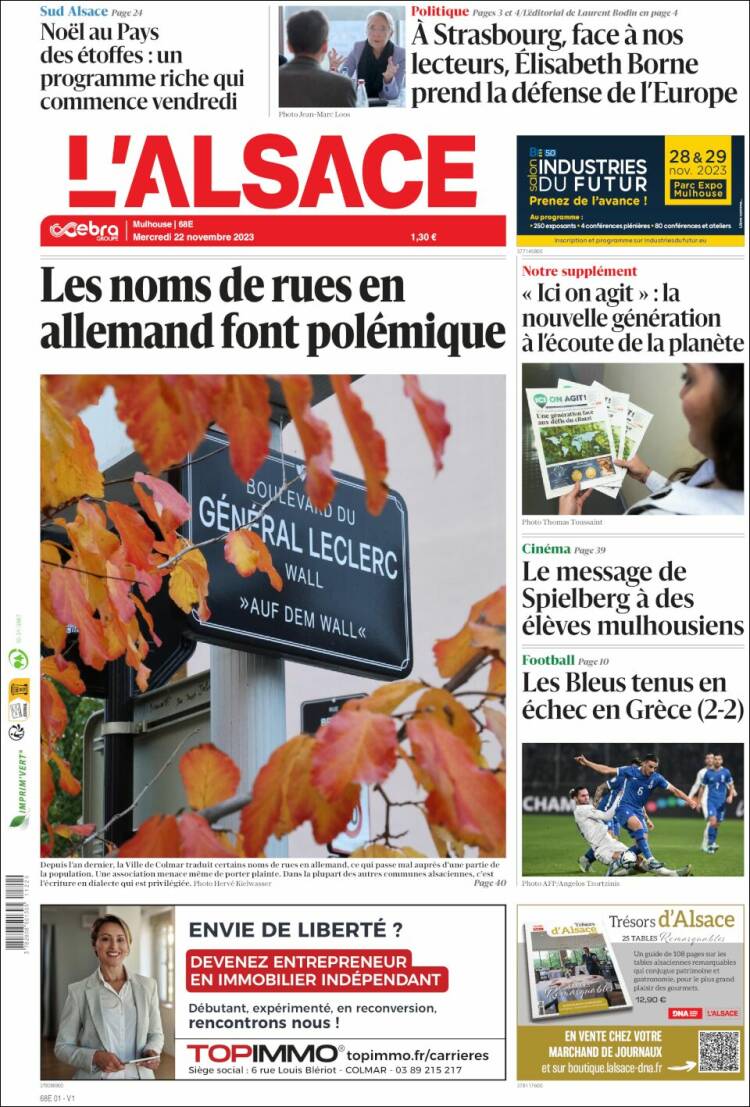 Portada de Journal L'Alsace (Francia)