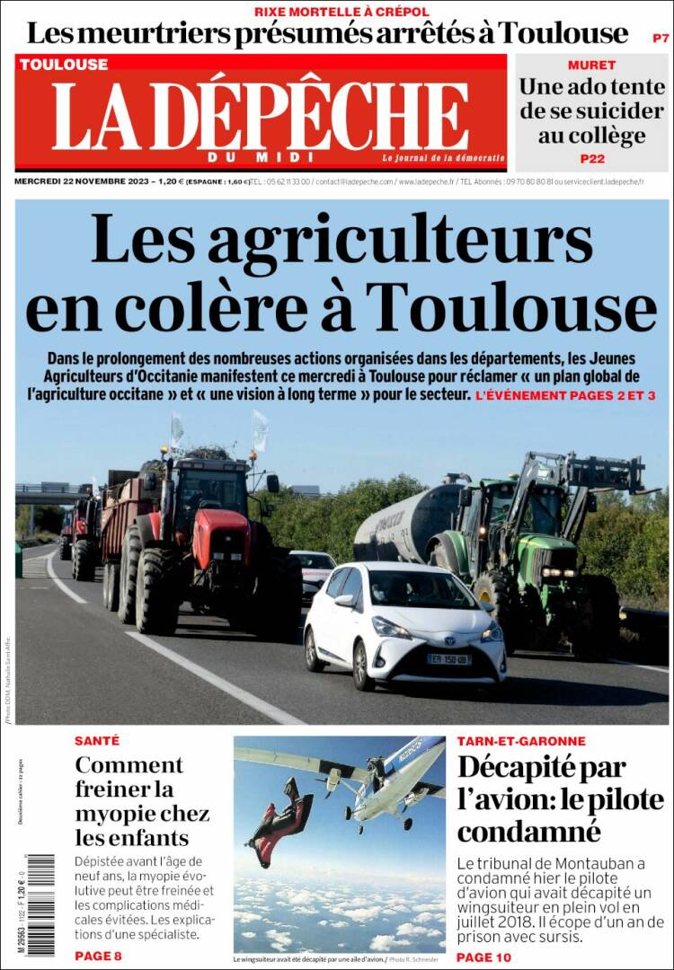 Portada de La Dépêche du Midi (Francia)