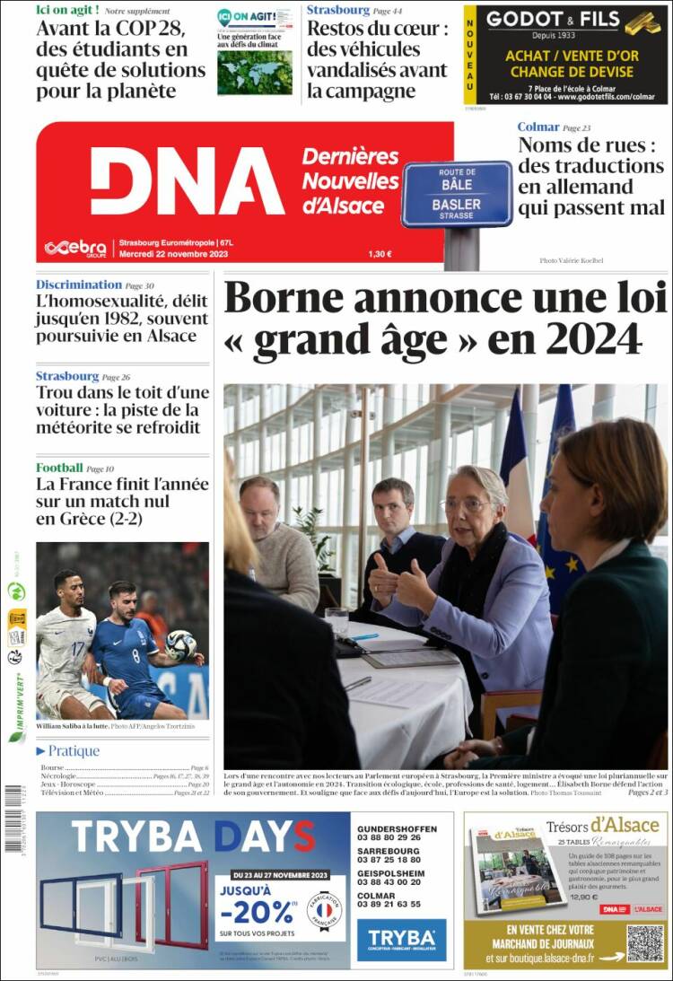 Portada de Les Dernières Nouvelles d'Alsace (Francia)