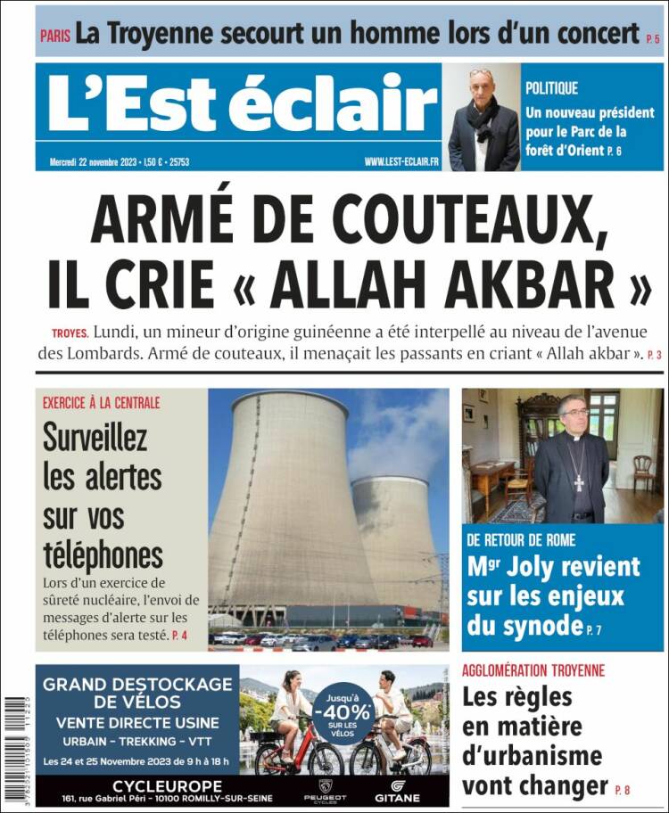 Portada de L'Est Eclair (Francia)