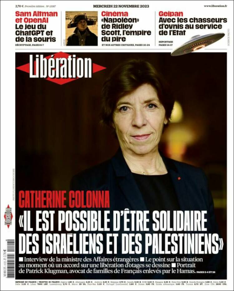 Portada de Libération (Francia)