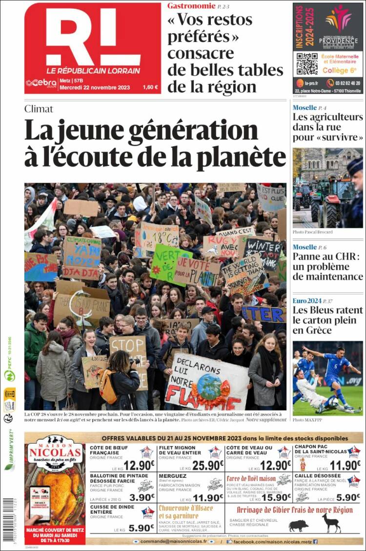 Portada de Le Republicain Lorrain (Francia)