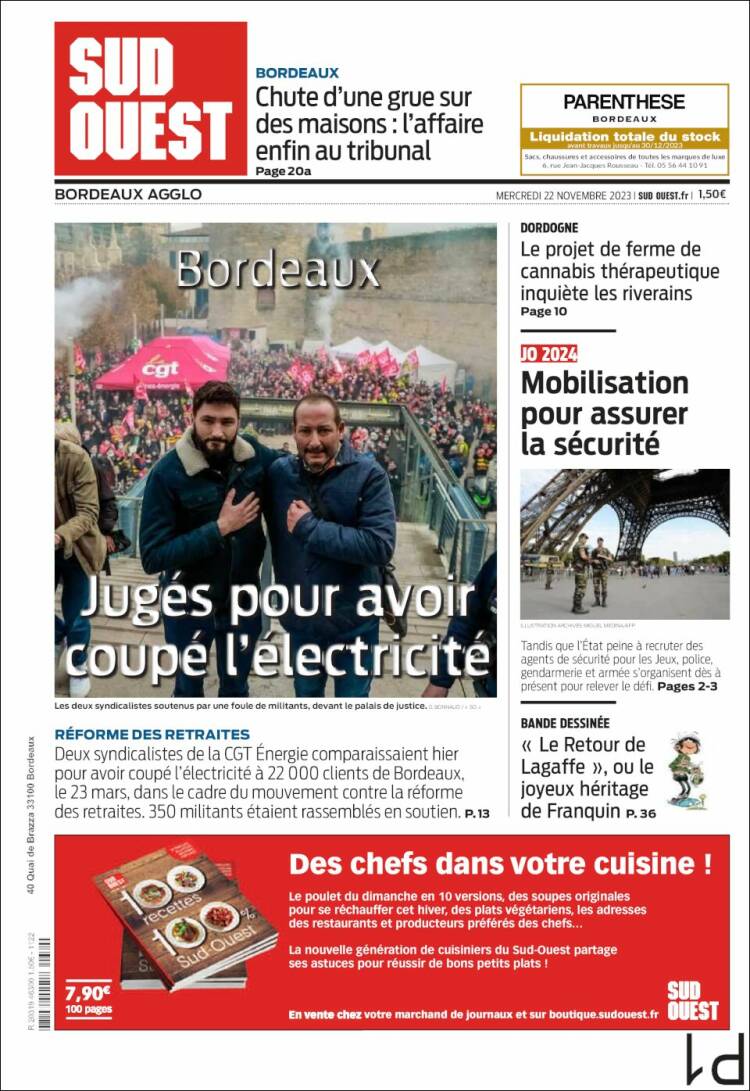 Portada de Sud Ouest (Francia)