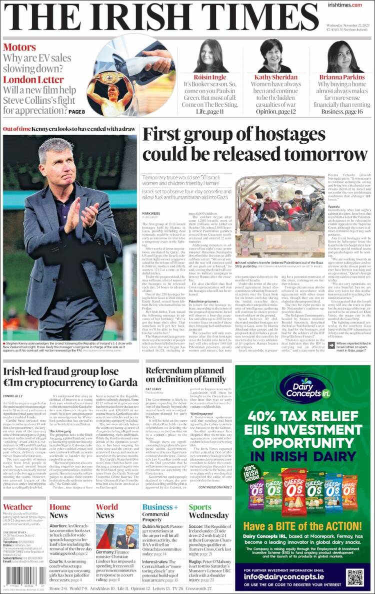 Portada de Irish Times (Irlanda)
