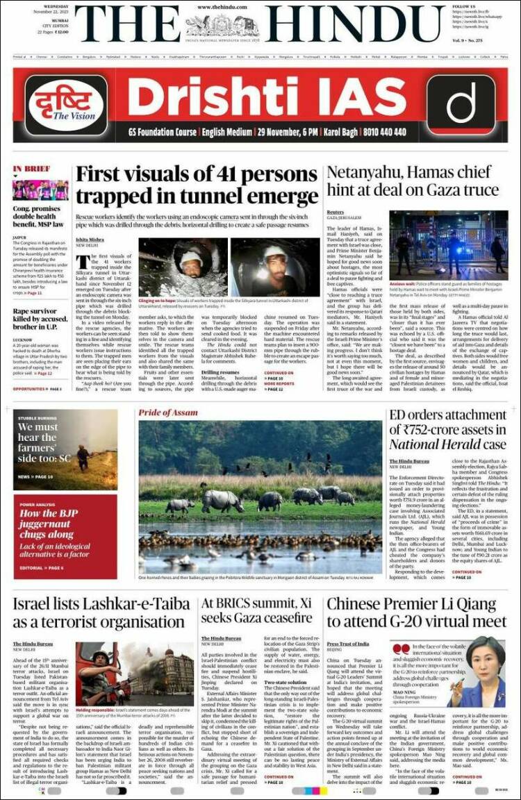 Portada de The Hindu (India)
