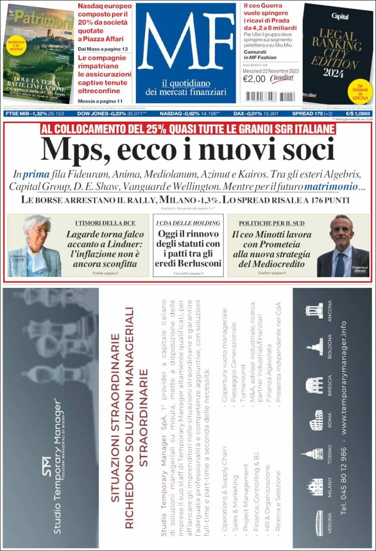 Portada de Milano Finanza (Italia)
