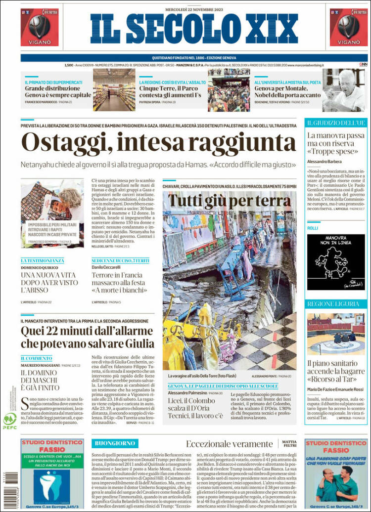 Portada de Il Secolo XIX (Italia)