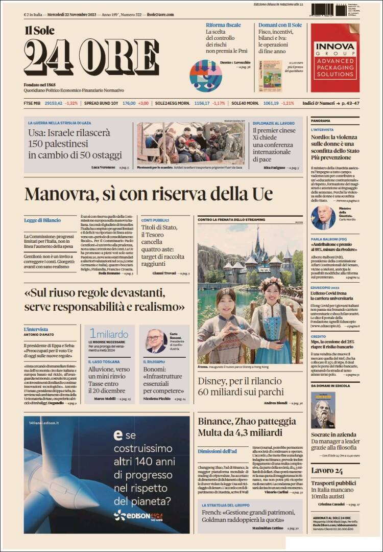 Portada de Il Sole 24 ORE (Italia)