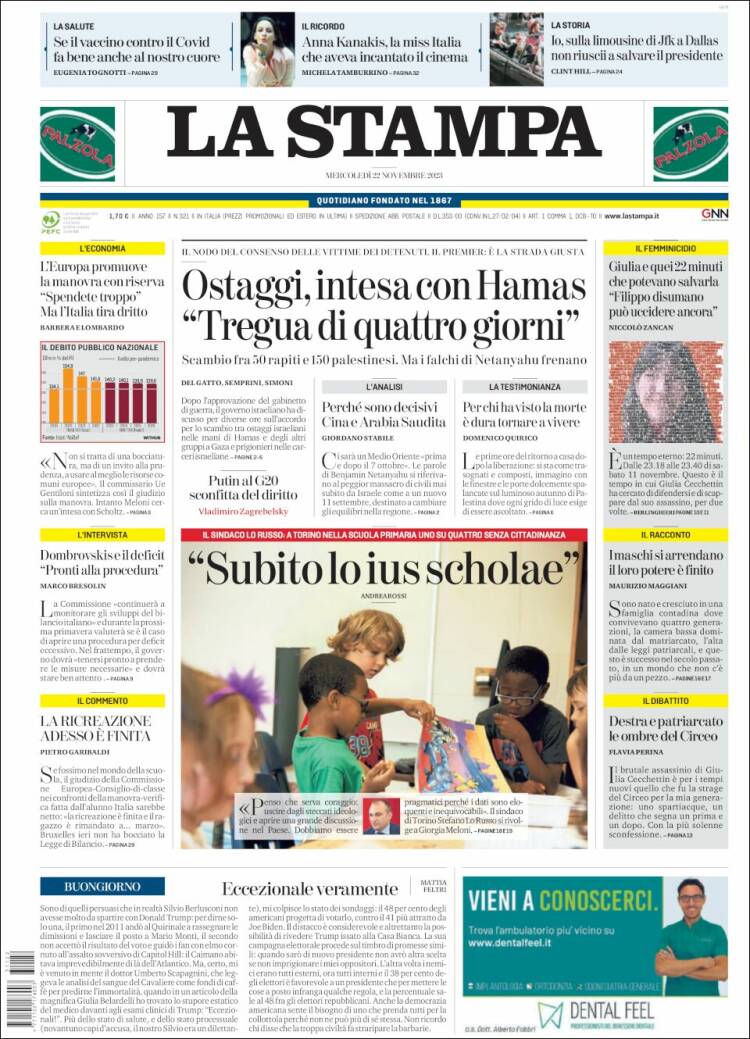 Portada de La Stampa (Italia)