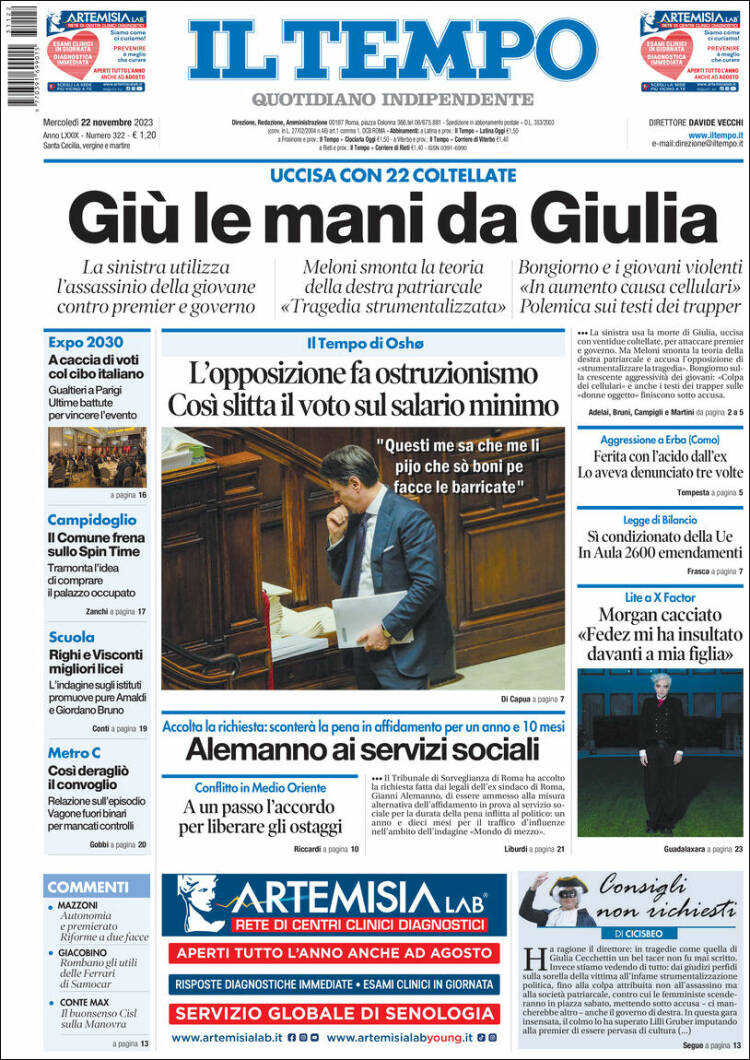 Portada de Il Tempo (Italia)
