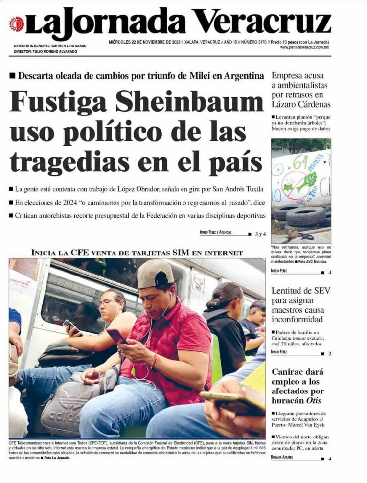 Portada de La Jornada Veracruz (México)