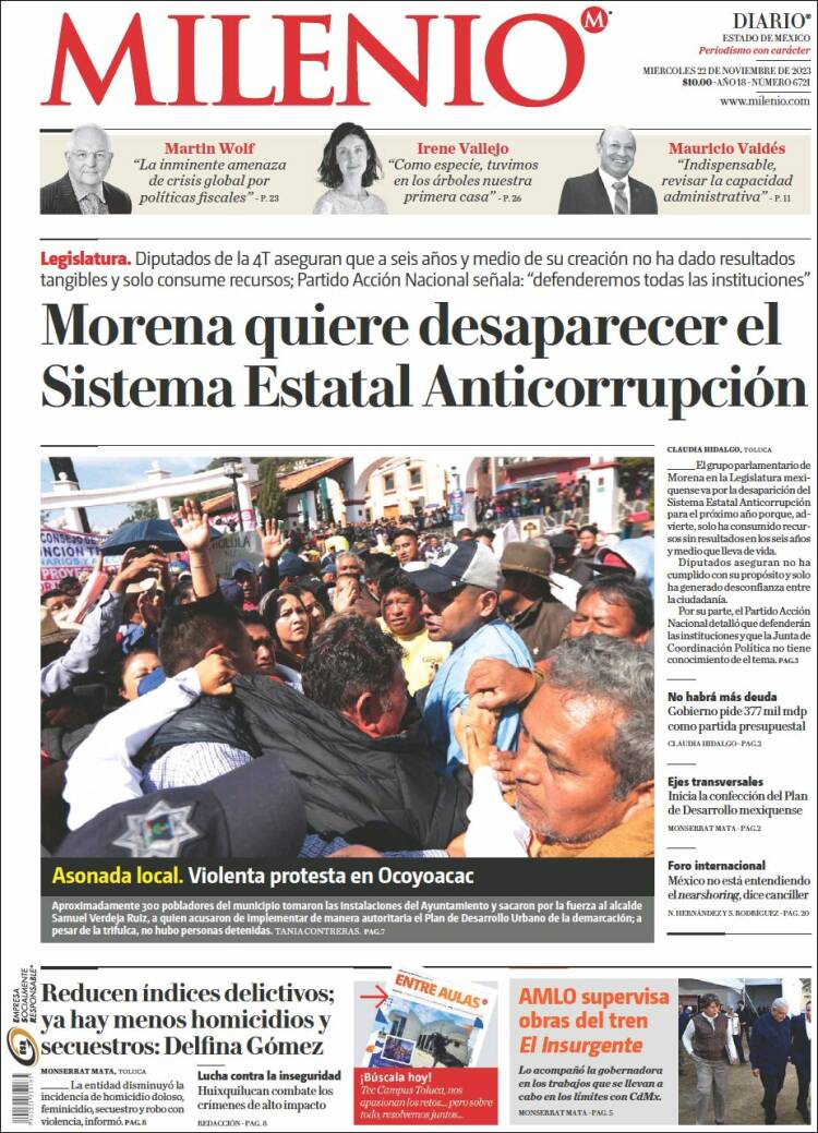 Portada de Milenio - Estado de México (México)