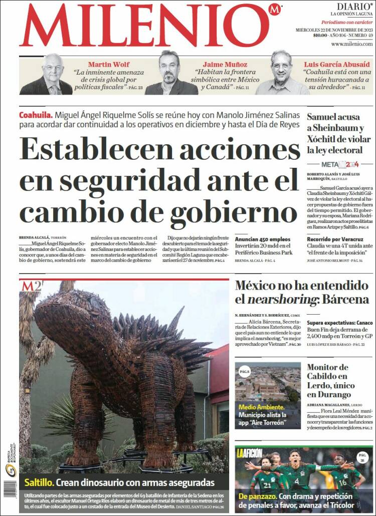 Portada de Milenio - Laguna (México)