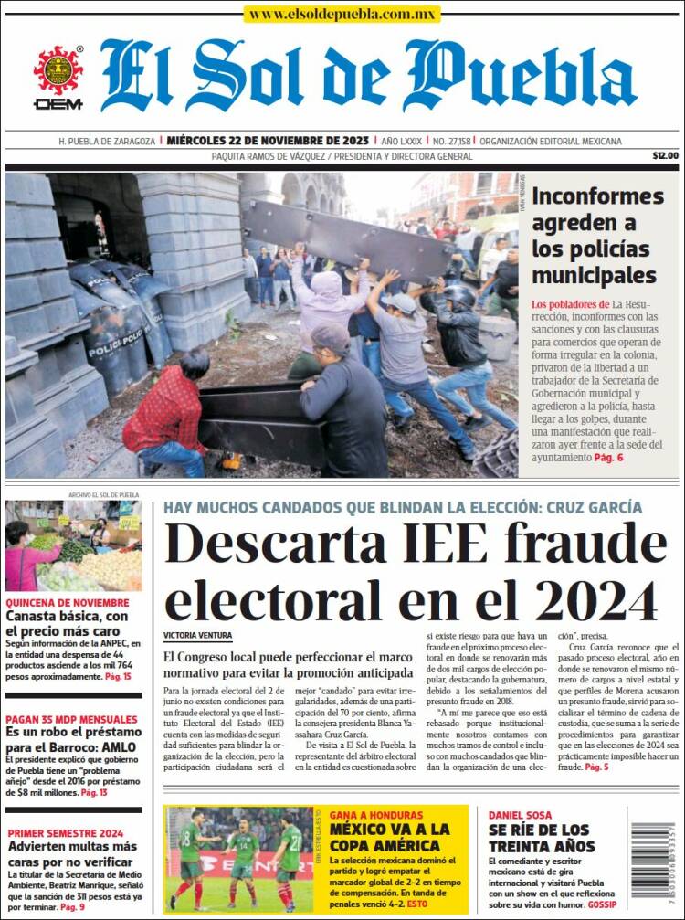 Portada de El Sol de Puebla (México)
