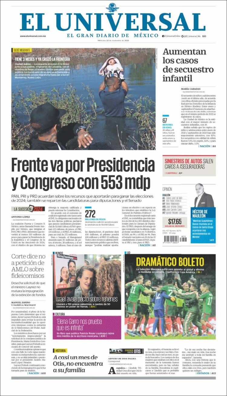 Portada de El Universal (México)