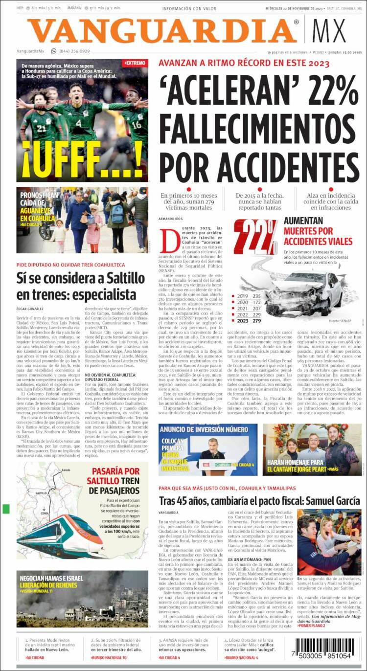 Portada de Vanguardia (México)