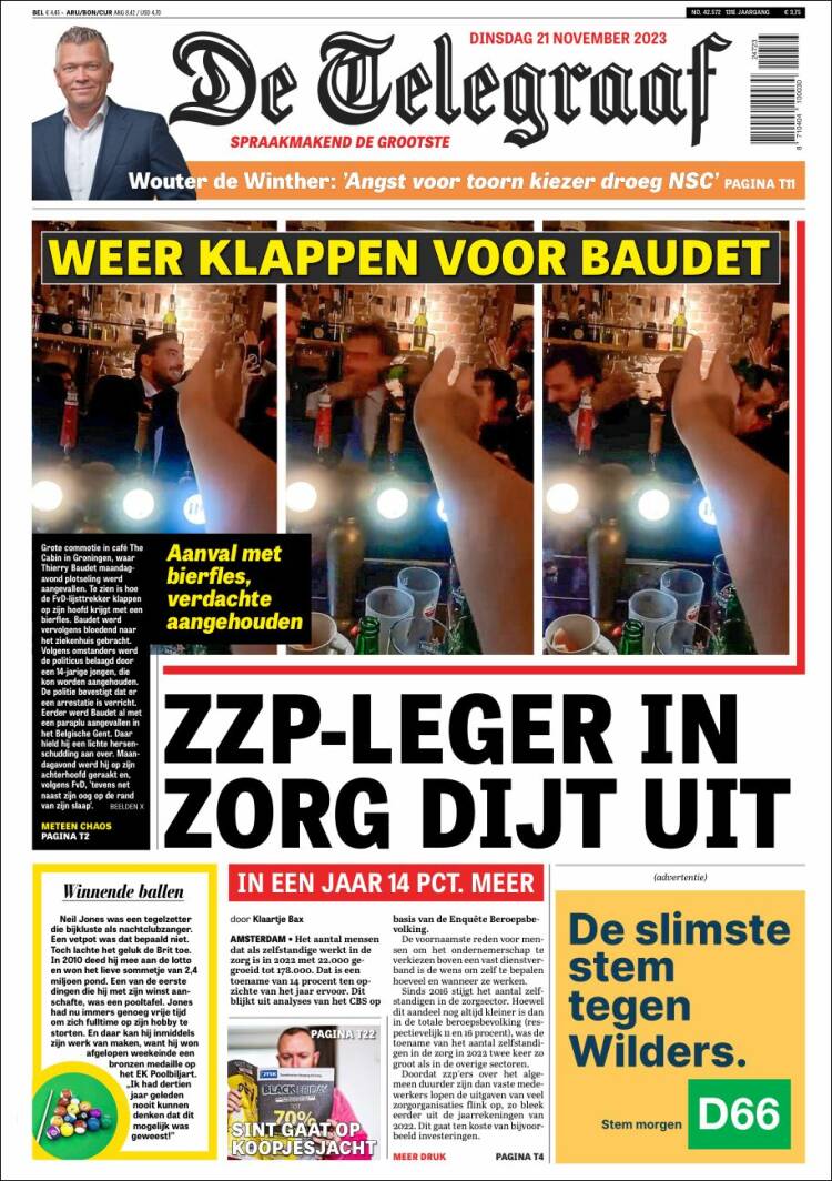 Portada de De Telegraaf (Pa&iacute;ses Bajos)