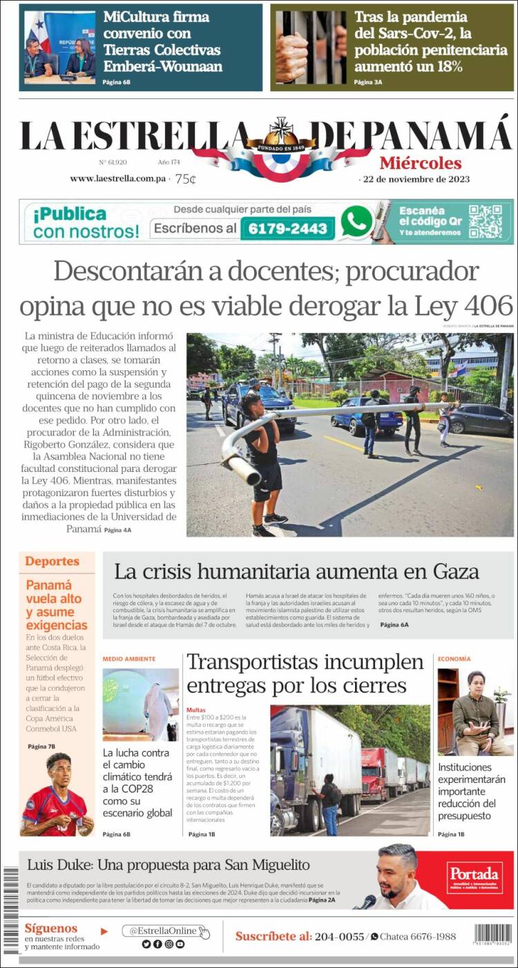 Portada de La Estrella de Panamá (Panam&aacute;)