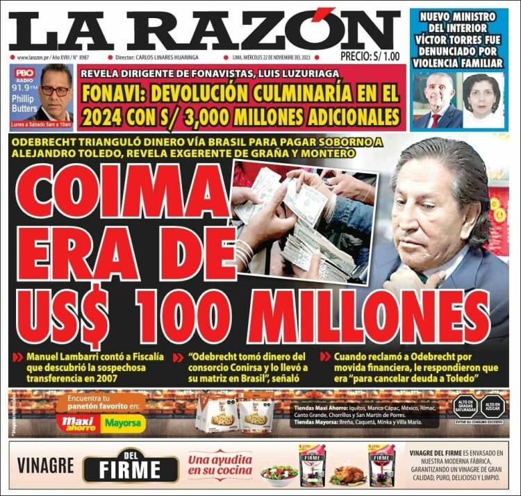 Portada de La Razón (Per&uacute;)