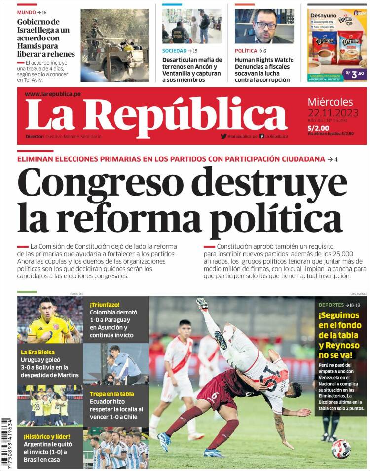 Portada de La Republica (Per&uacute;)