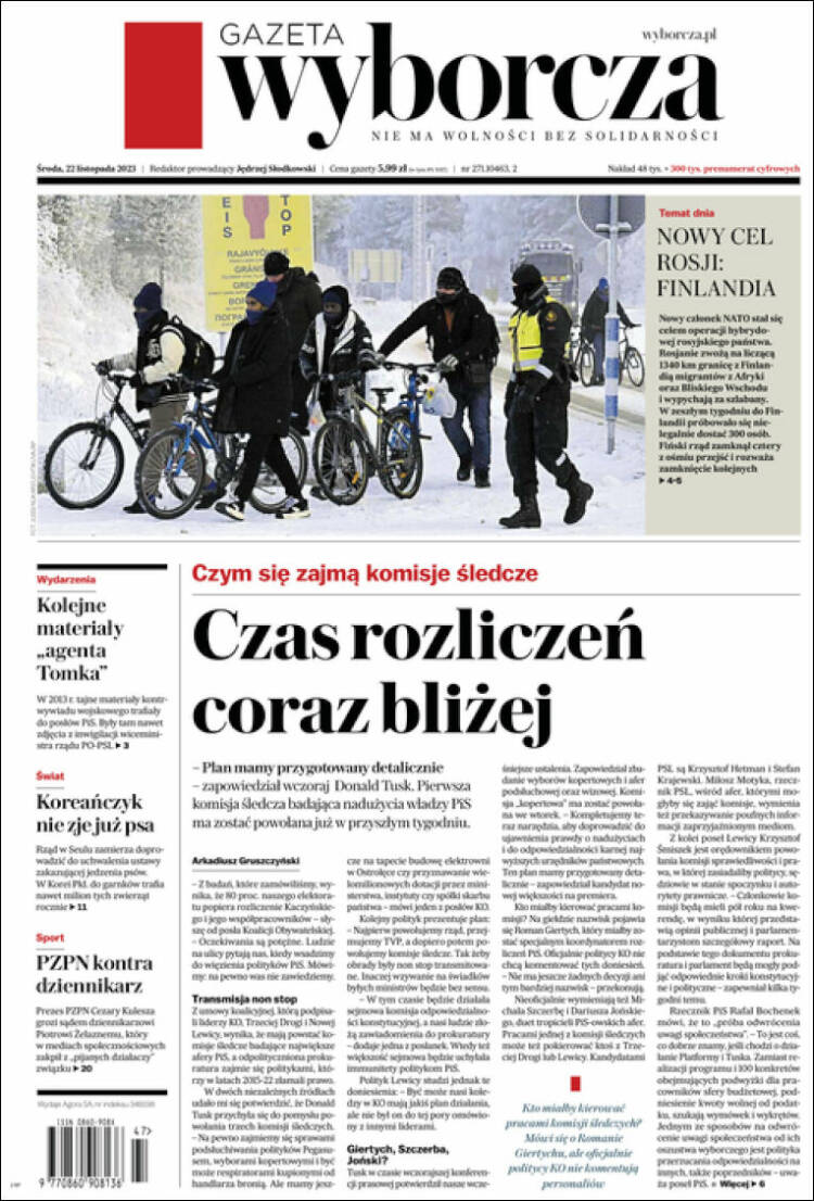Portada de Gazeta Wyborcza (Polonia)