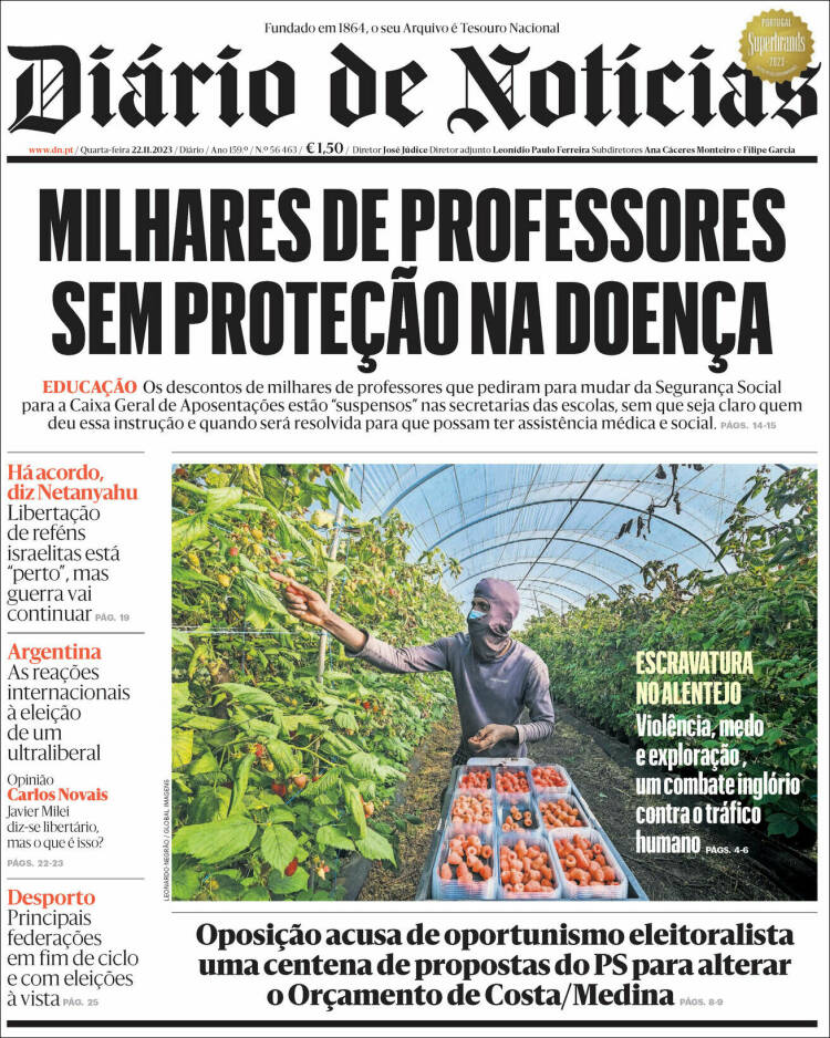 Portada de Diário de Noticias (Portugal)