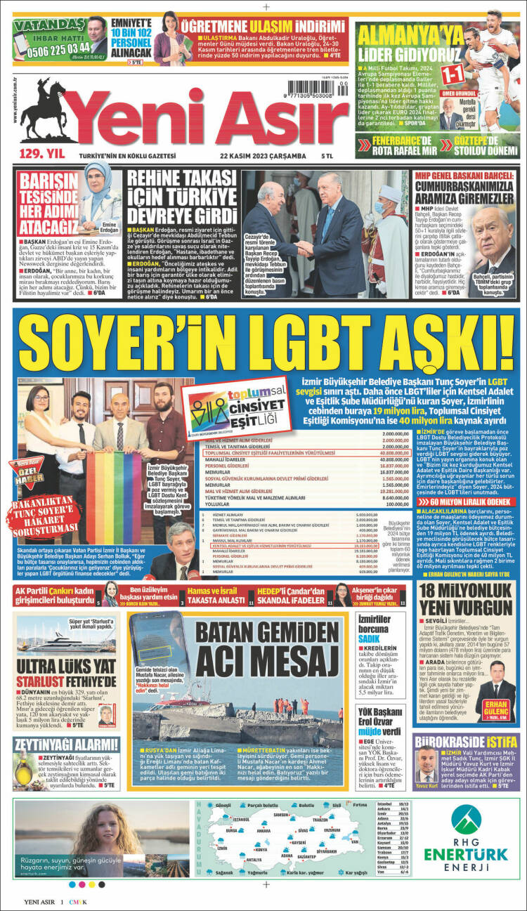 Portada de Yeni Asır (Turqu&iacute;a)