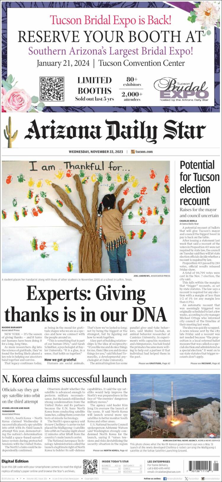 Portada de Arizona Daily Star (USA)