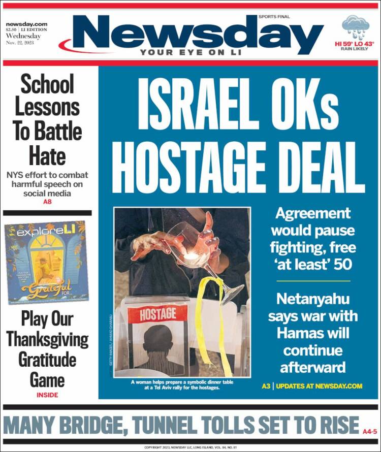 Portada de Newsday (USA)