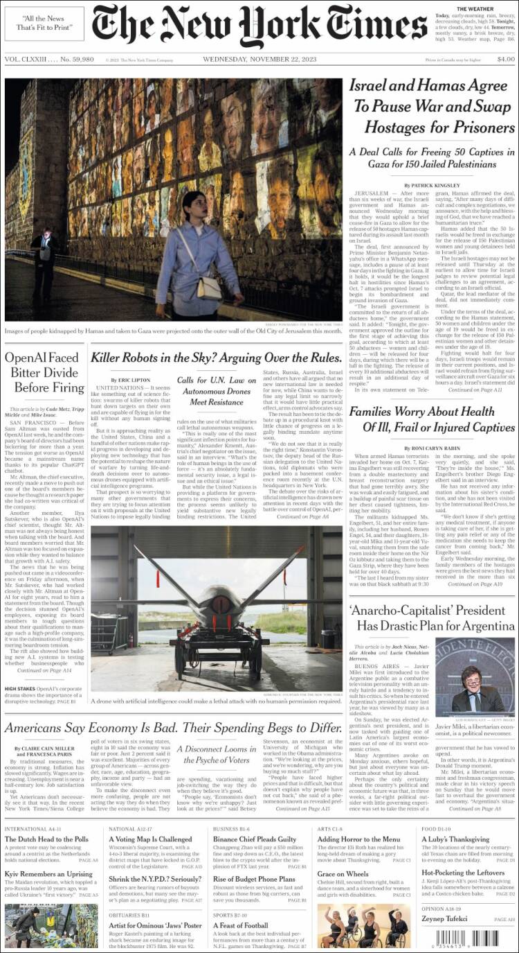 Portada de New York Times (USA)