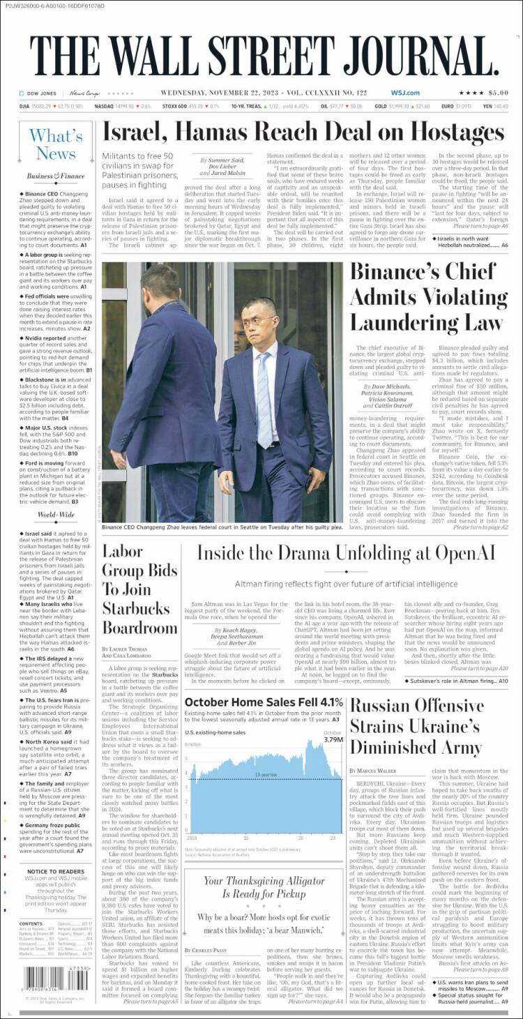 Portada de Wall Street Journal (USA)