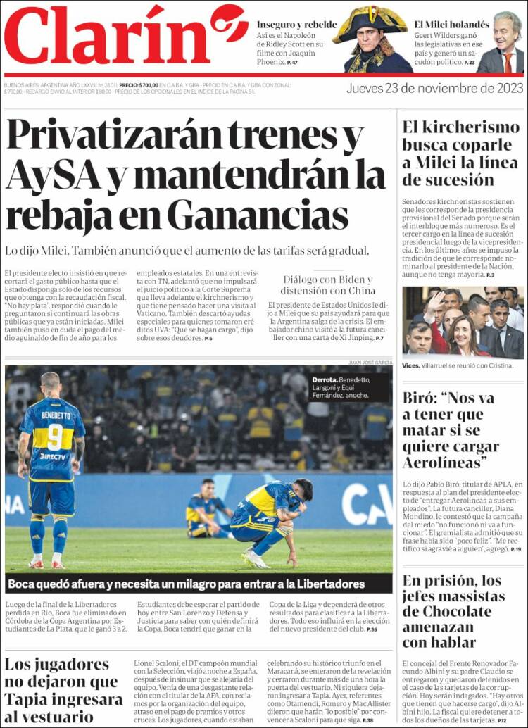 Portada de Clarín (Argentina)