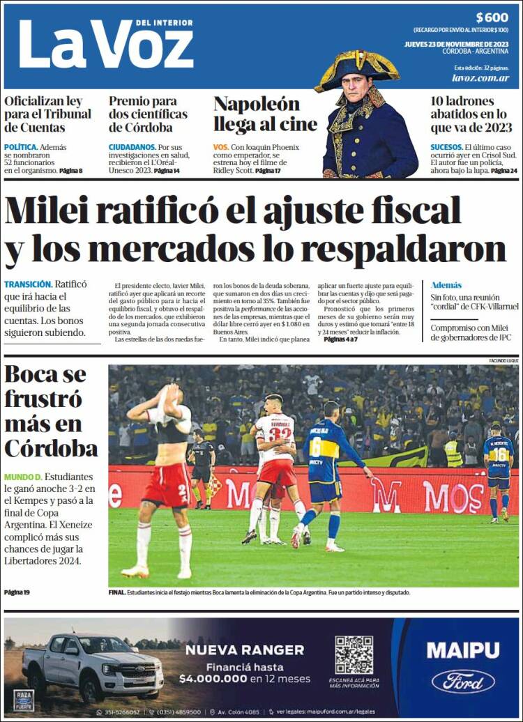 Portada de La Voz del Interior (Argentina)