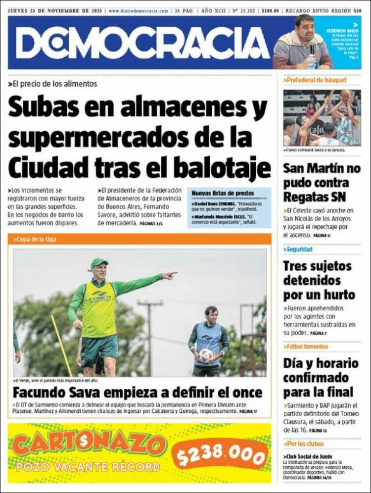 Portada de Diario Democracia (Argentina)