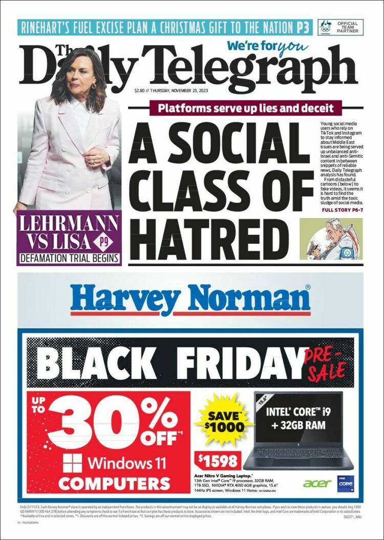 Portada de The Daily Telegraph (Australia)