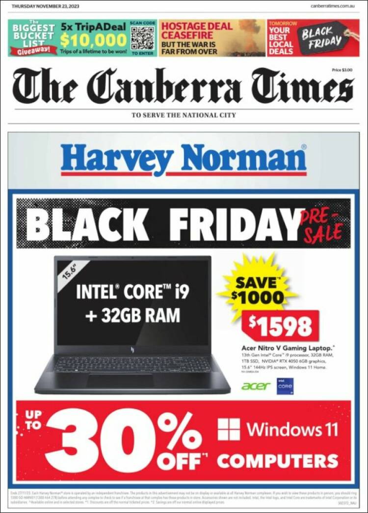 Portada de The Canberra Times (Australia)