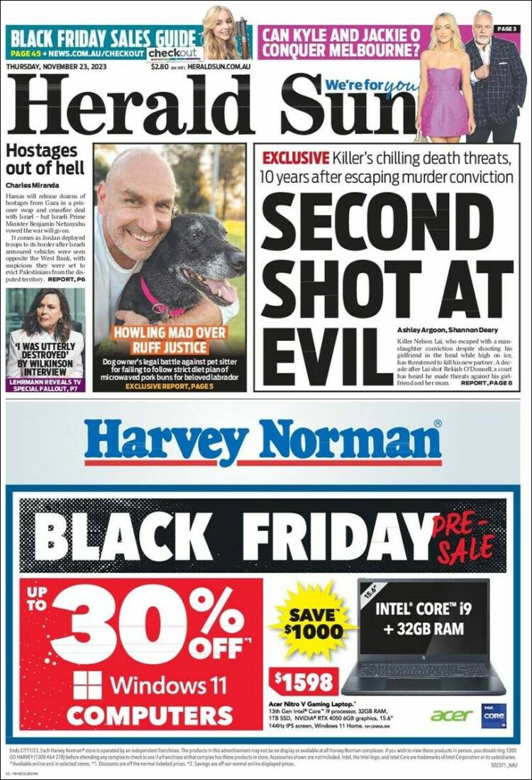 Portada de Herald Sun (Australia)