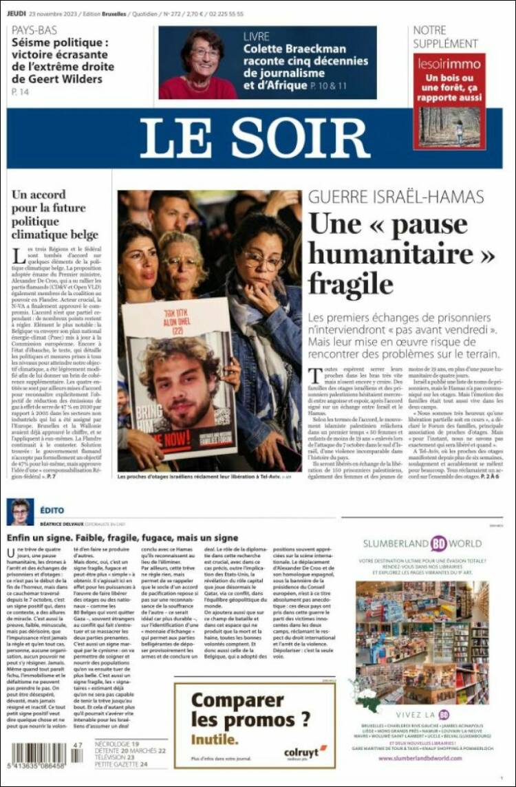 Portada de Le Soir (B&eacute;lgica)