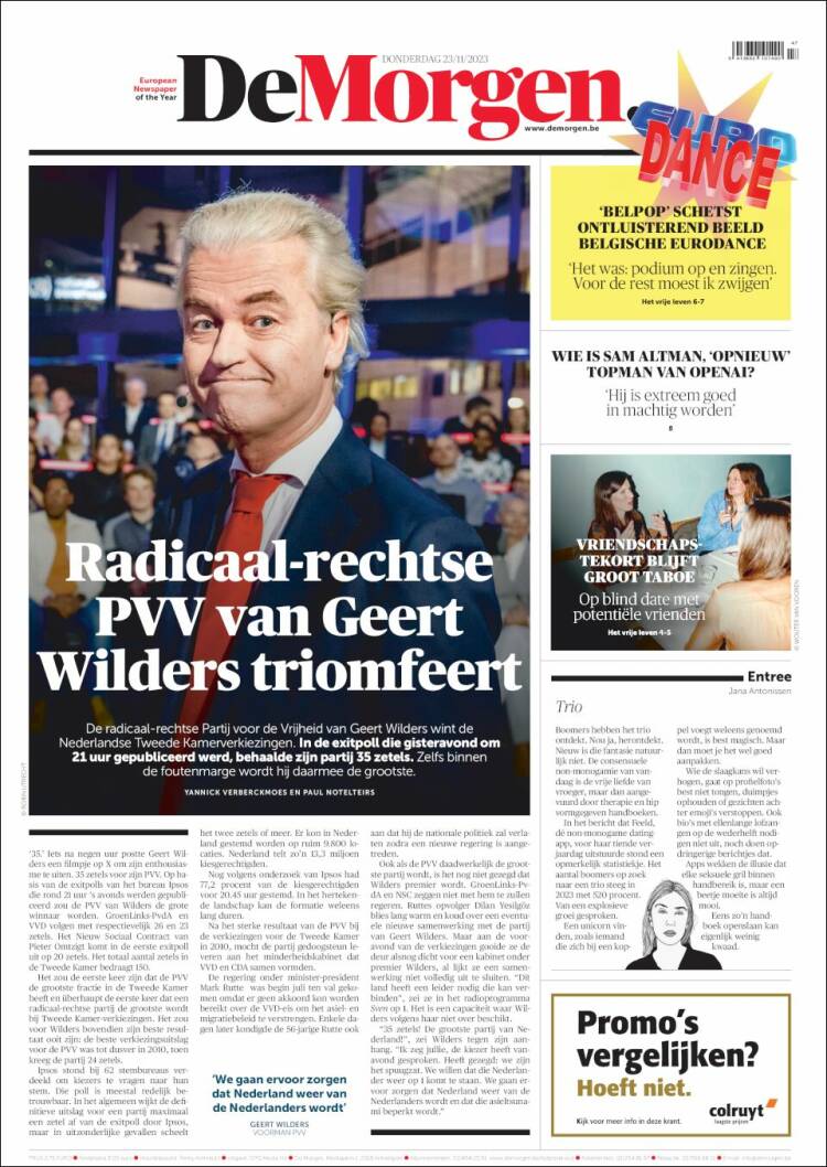Portada de De Morgen (B&eacute;lgica)