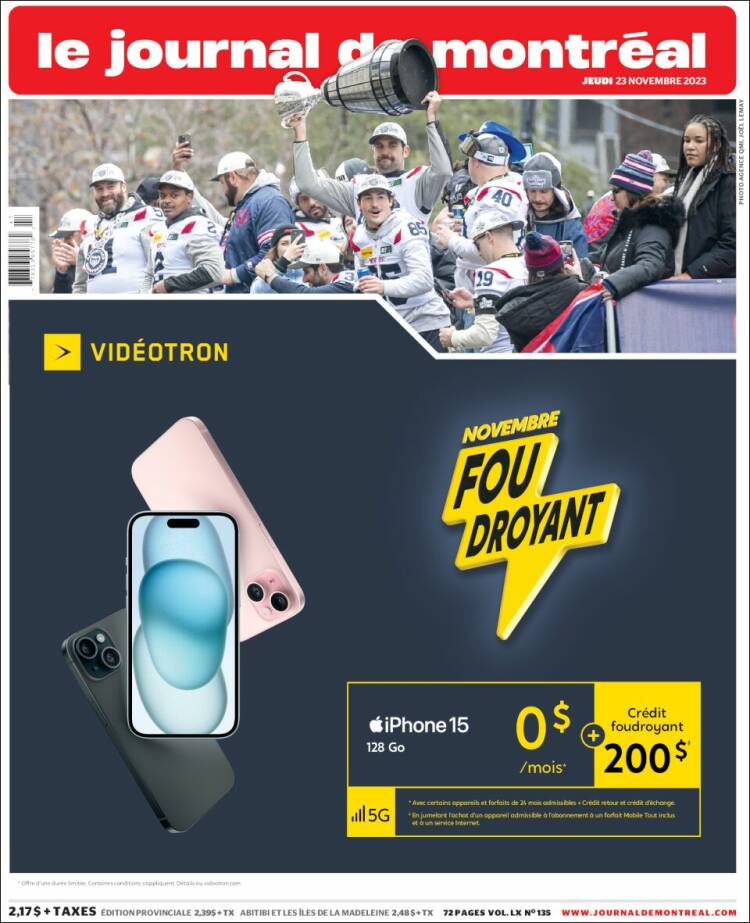 Portada de Le Journal de Montréal (Canad&aacute;)