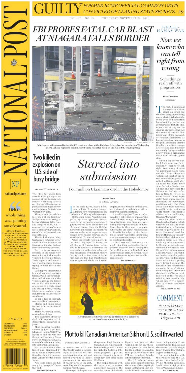 Portada de The National Post (Canad&aacute;)
