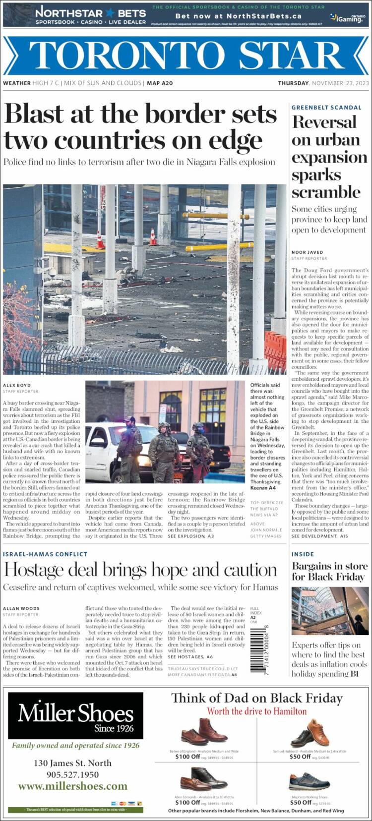 Portada de The Toronto Star (Canad&aacute;)